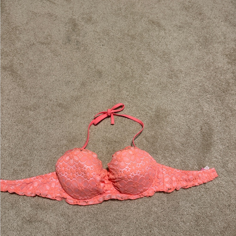 Lace Halter Bralette in Coral